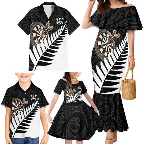 Personalised New Zealand Darts Family Matching Mermaid Dress and Hawaiian Shirt Silver Fern Aotearoa Maori Pattern - Aussie Hoodie