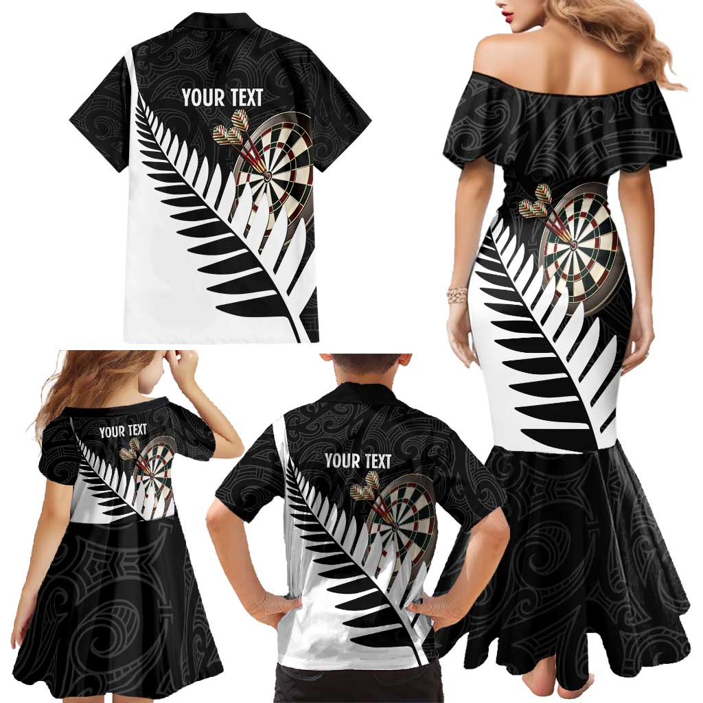 Personalised New Zealand Darts Family Matching Mermaid Dress and Hawaiian Shirt Silver Fern Aotearoa Maori Pattern - Aussie Hoodie
