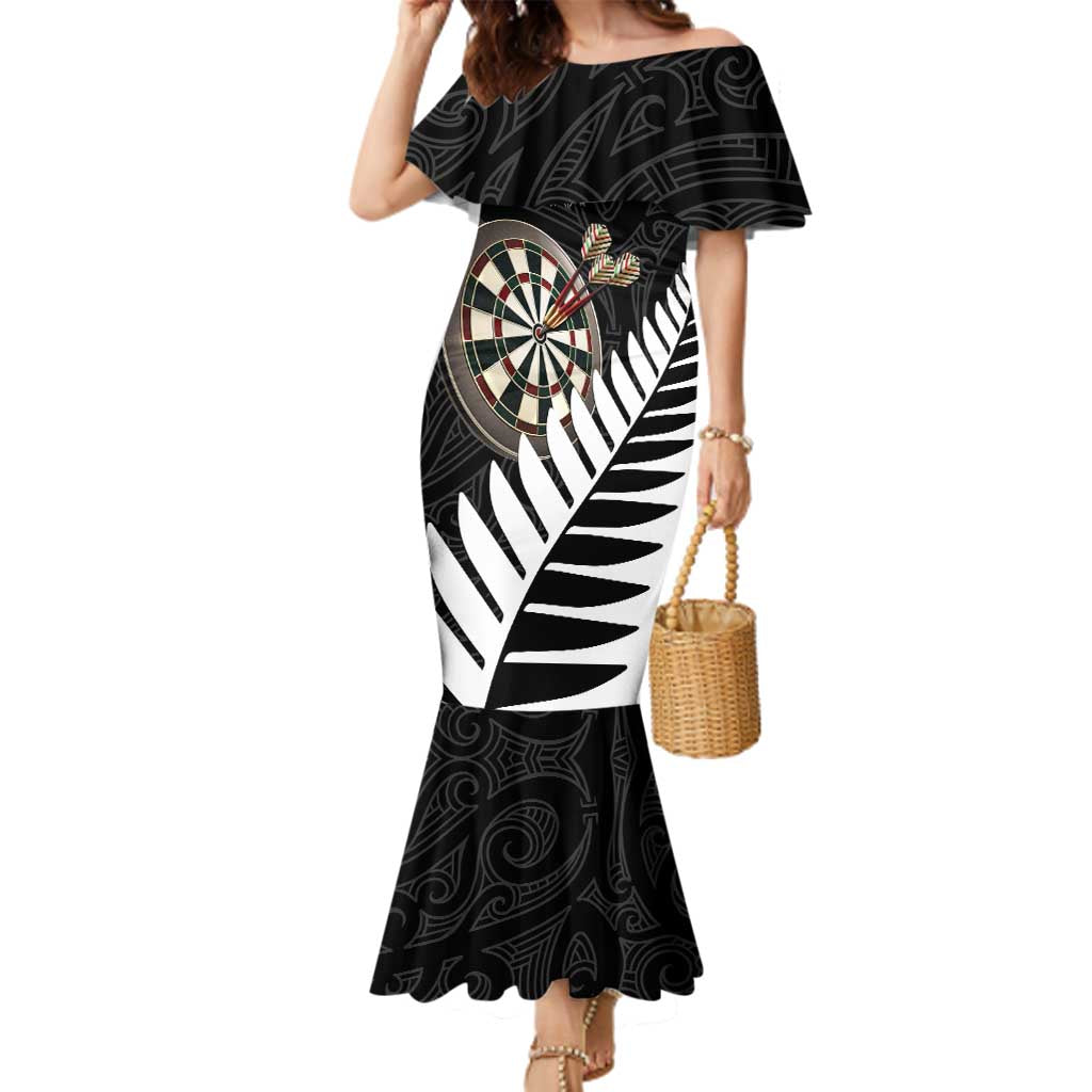 Personalised New Zealand Darts Family Matching Mermaid Dress and Hawaiian Shirt Silver Fern Aotearoa Maori Pattern - Aussie Hoodie