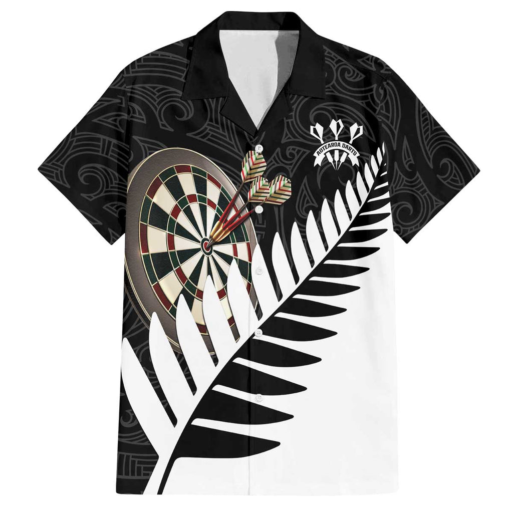 Personalised New Zealand Darts Family Matching Off The Shoulder Long Sleeve Dress and Hawaiian Shirt Silver Fern Aotearoa Maori Pattern - Aussie Hoodie