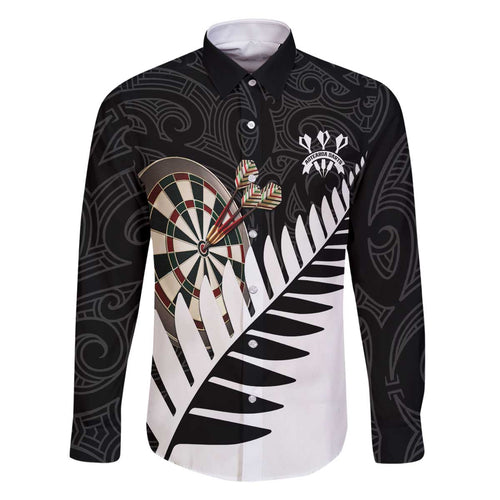 Personalised New Zealand Darts Family Matching Off The Shoulder Long Sleeve Dress and Hawaiian Shirt Silver Fern Aotearoa Maori Pattern - Aussie Hoodie