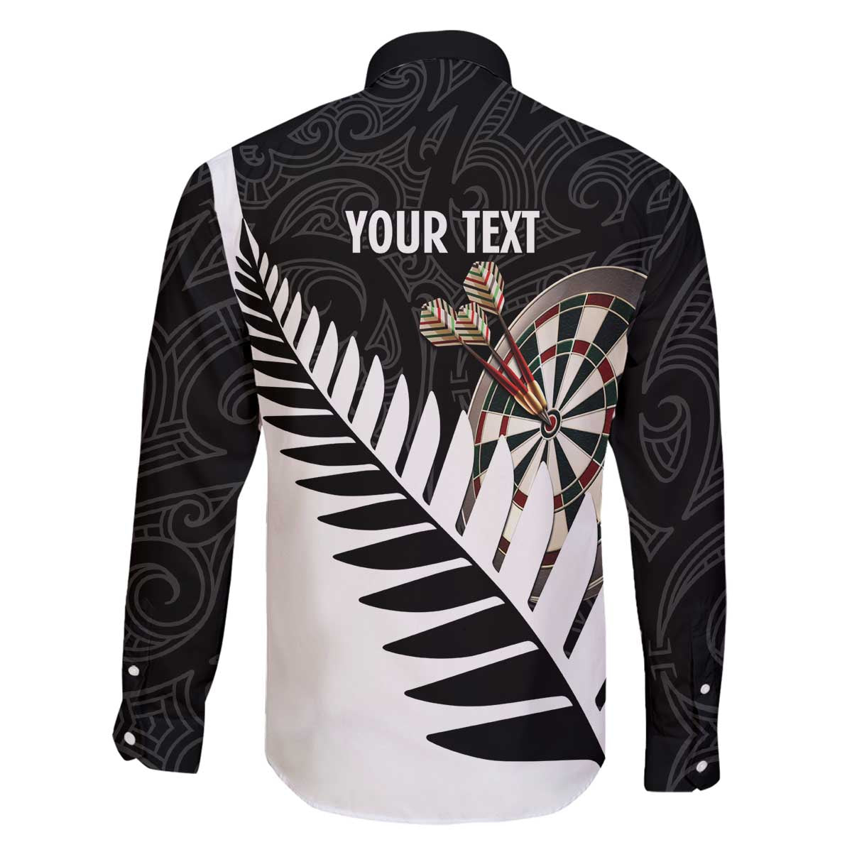 Personalised New Zealand Darts Family Matching Off The Shoulder Long Sleeve Dress and Hawaiian Shirt Silver Fern Aotearoa Maori Pattern - Aussie Hoodie