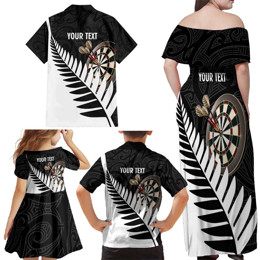 Personalised New Zealand Darts Family Matching Off Shoulder Maxi Dress and Hawaiian Shirt Silver Fern Aotearoa Maori Pattern - Aussie Hoodie