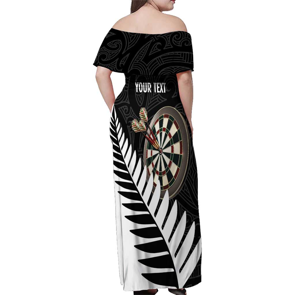Personalised New Zealand Darts Family Matching Off Shoulder Maxi Dress and Hawaiian Shirt Silver Fern Aotearoa Maori Pattern - Aussie Hoodie