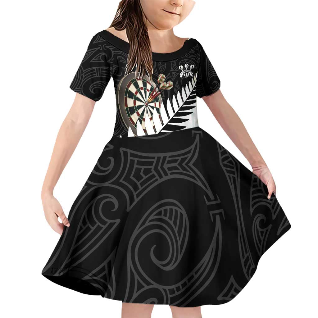 Personalised New Zealand Darts Family Matching Off Shoulder Short Dress and Hawaiian Shirt Silver Fern Aotearoa Maori Pattern - Aussie Hoodie