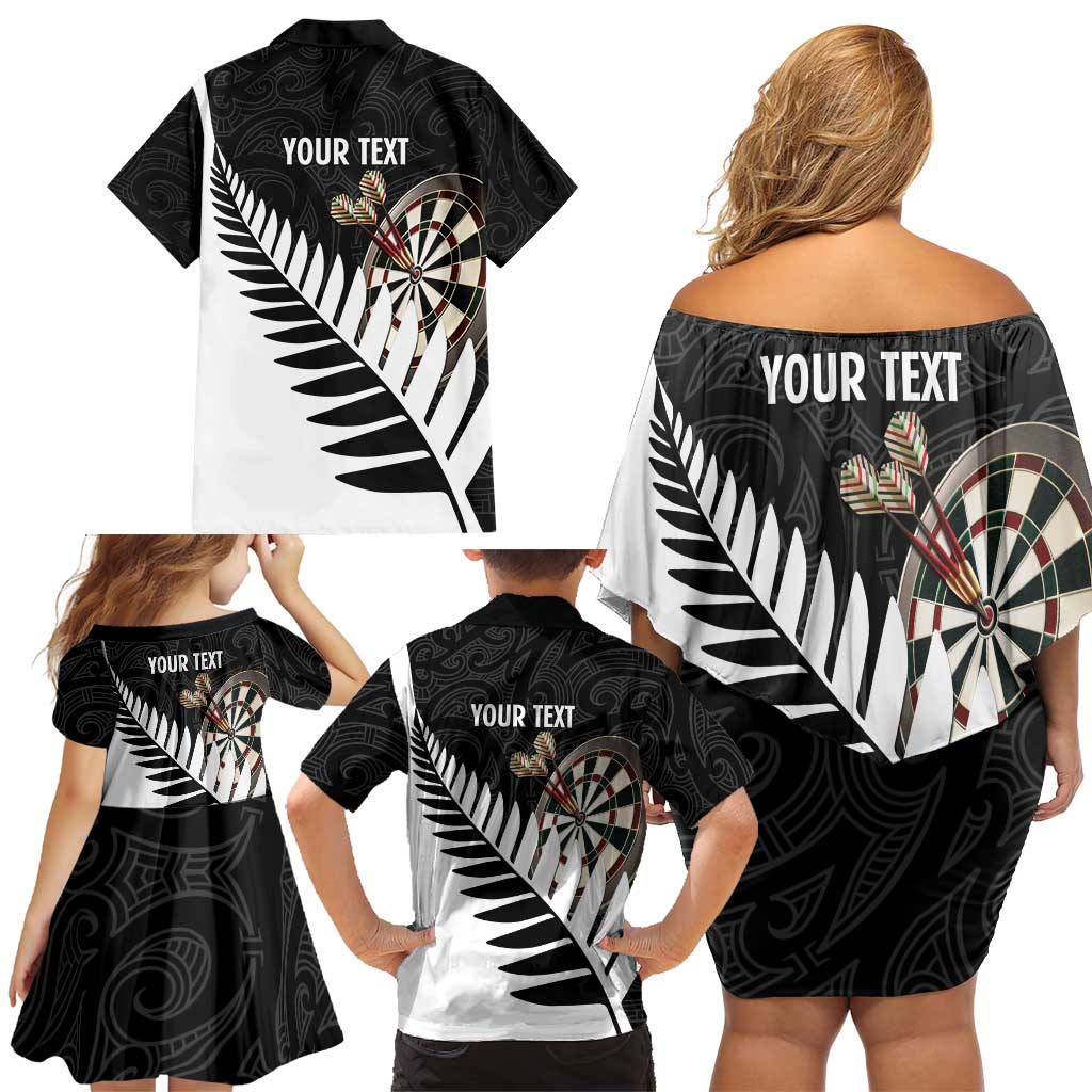 Personalised New Zealand Darts Family Matching Off Shoulder Short Dress and Hawaiian Shirt Silver Fern Aotearoa Maori Pattern - Aussie Hoodie