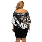 Personalised New Zealand Darts Family Matching Off Shoulder Short Dress and Hawaiian Shirt Silver Fern Aotearoa Maori Pattern - Aussie Hoodie