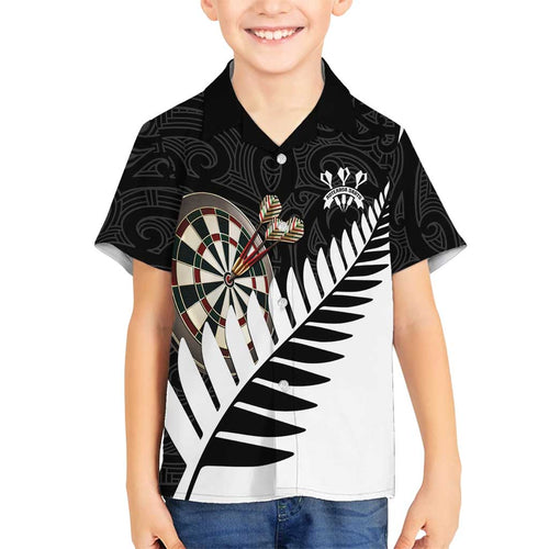 Personalised New Zealand Darts Family Matching Off Shoulder Short Dress and Hawaiian Shirt Silver Fern Aotearoa Maori Pattern - Aussie Hoodie