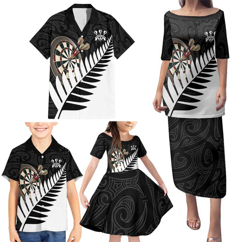 Personalised New Zealand Darts Family Matching Puletasi and Hawaiian Shirt Silver Fern Aotearoa Maori Pattern - Aussie Hoodie