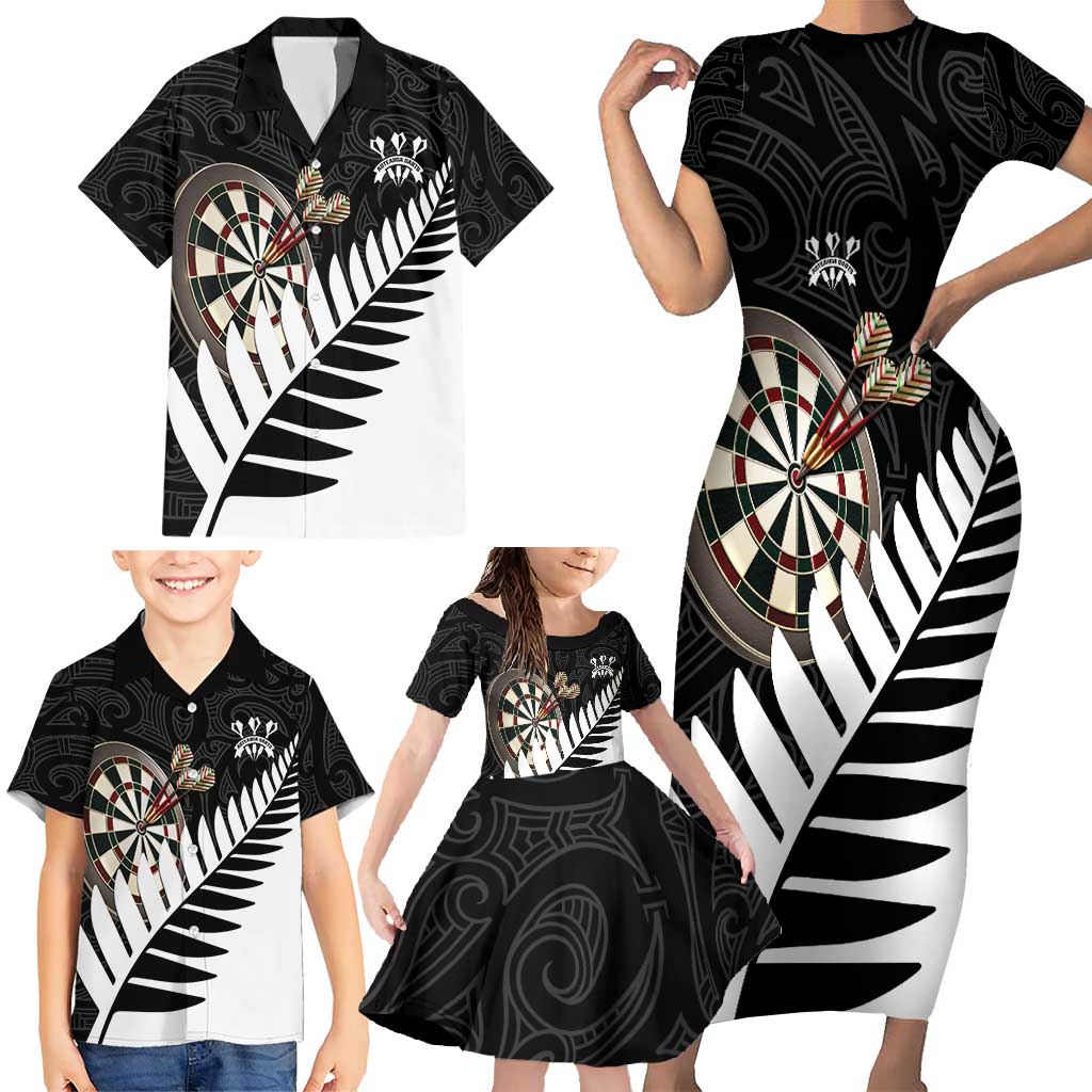 Personalised New Zealand Darts Family Matching Short Sleeve Bodycon Dress and Hawaiian Shirt Silver Fern Aotearoa Maori Pattern - Aussie Hoodie