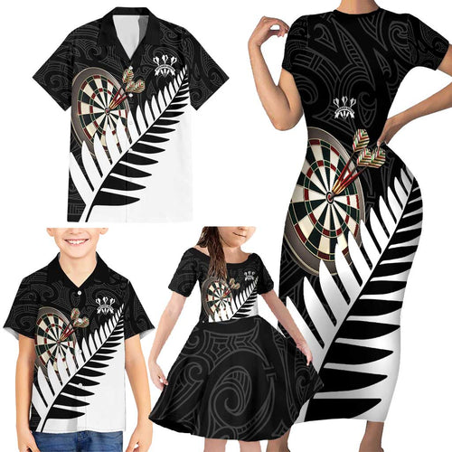 Personalised New Zealand Darts Family Matching Short Sleeve Bodycon Dress and Hawaiian Shirt Silver Fern Aotearoa Maori Pattern - Aussie Hoodie