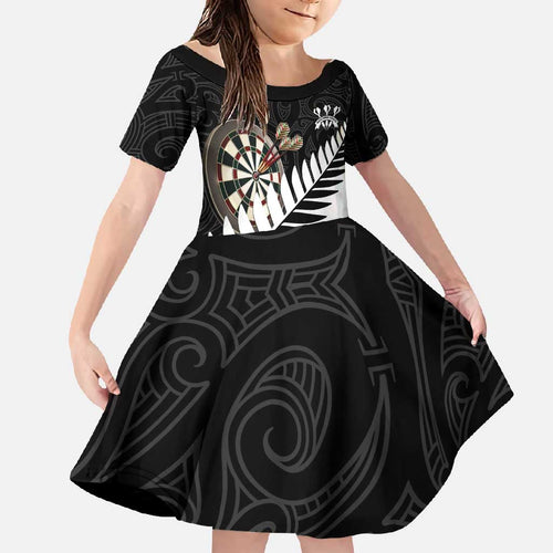 Personalised New Zealand Darts Family Matching Short Sleeve Bodycon Dress and Hawaiian Shirt Silver Fern Aotearoa Maori Pattern - Aussie Hoodie