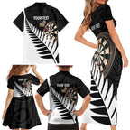 Personalised New Zealand Darts Family Matching Short Sleeve Bodycon Dress and Hawaiian Shirt Silver Fern Aotearoa Maori Pattern - Aussie Hoodie