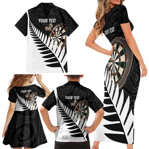 Personalised New Zealand Darts Family Matching Short Sleeve Bodycon Dress and Hawaiian Shirt Silver Fern Aotearoa Maori Pattern - Aussie Hoodie