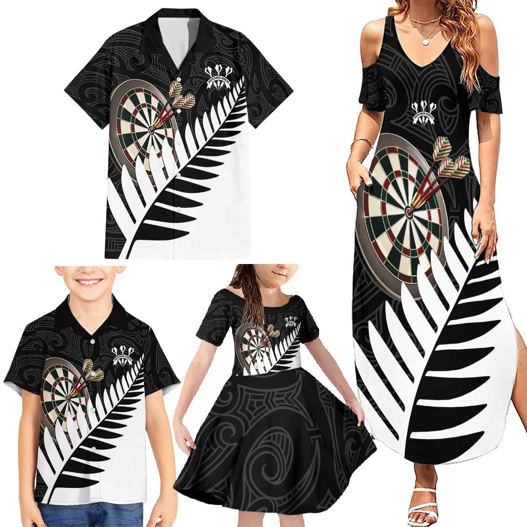 Personalised New Zealand Darts Family Matching Summer Maxi Dress and Hawaiian Shirt Silver Fern Aotearoa Maori Pattern - Aussie Hoodie