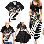 Personalised New Zealand Darts Family Matching Summer Maxi Dress and Hawaiian Shirt Silver Fern Aotearoa Maori Pattern - Aussie Hoodie