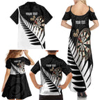 Personalised New Zealand Darts Family Matching Summer Maxi Dress and Hawaiian Shirt Silver Fern Aotearoa Maori Pattern - Aussie Hoodie