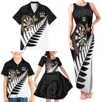 Personalised New Zealand Darts Family Matching Tank Maxi Dress and Hawaiian Shirt Silver Fern Aotearoa Maori Pattern - Aussie Hoodie