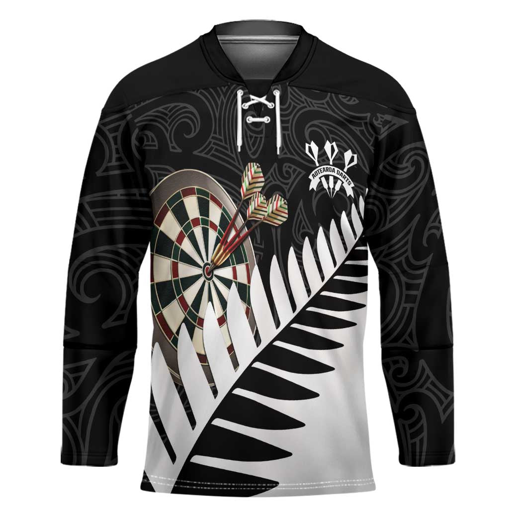 Personalised New Zealand Darts Hockey Jersey Silver Fern Aotearoa Maori Pattern - Aussie Hoodie
