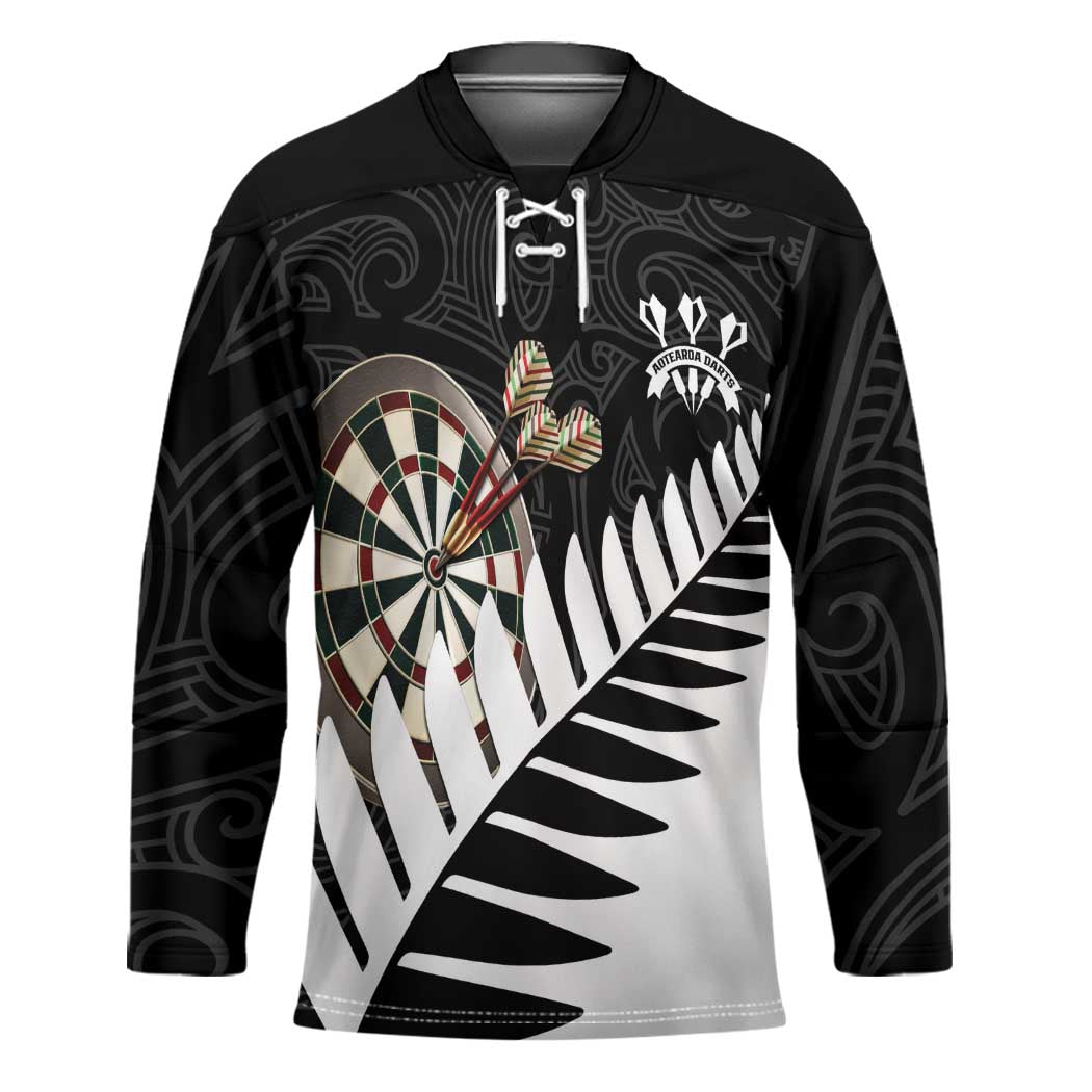Personalised New Zealand Darts Hockey Jersey Silver Fern Aotearoa Maori Pattern - Aussie Hoodie