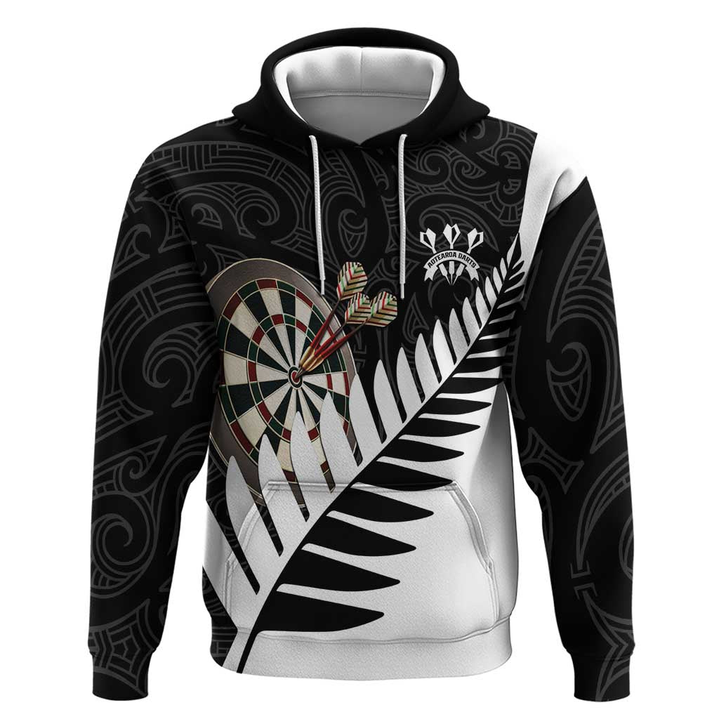 Personalised New Zealand Darts Hoodie Silver Fern Aotearoa Maori Pattern - Aussie Hoodie