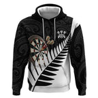 Personalised New Zealand Darts Hoodie Silver Fern Aotearoa Maori Pattern - Aussie Hoodie