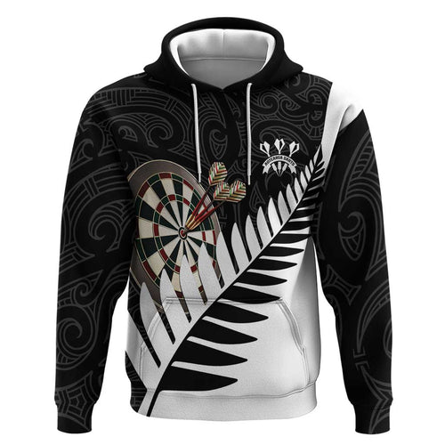 Personalised New Zealand Darts Hoodie Silver Fern Aotearoa Maori Pattern - Aussie Hoodie