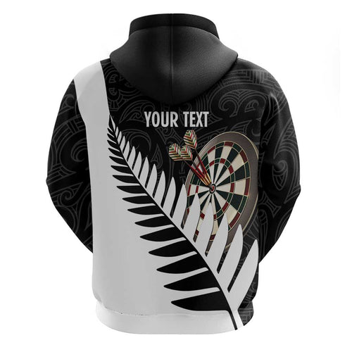 Personalised New Zealand Darts Hoodie Silver Fern Aotearoa Maori Pattern - Aussie Hoodie