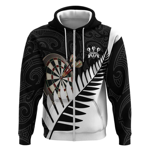 Personalised New Zealand Darts Hoodie Silver Fern Aotearoa Maori Pattern - Aussie Hoodie