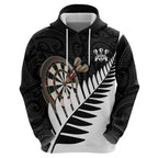 Personalised New Zealand Darts Hoodie Silver Fern Aotearoa Maori Pattern - Aussie Hoodie