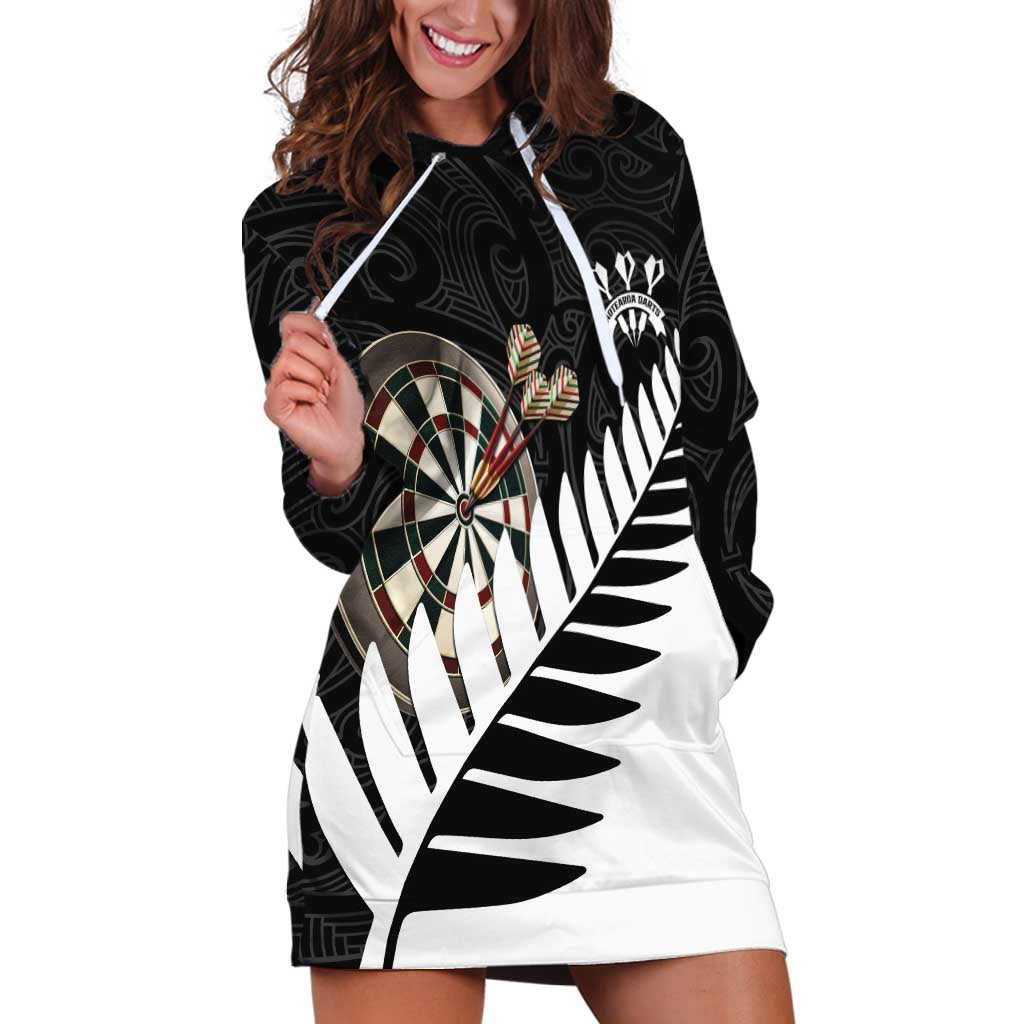 Personalised New Zealand Darts Hoodie Dress Silver Fern Aotearoa Maori Pattern - Aussie Hoodie