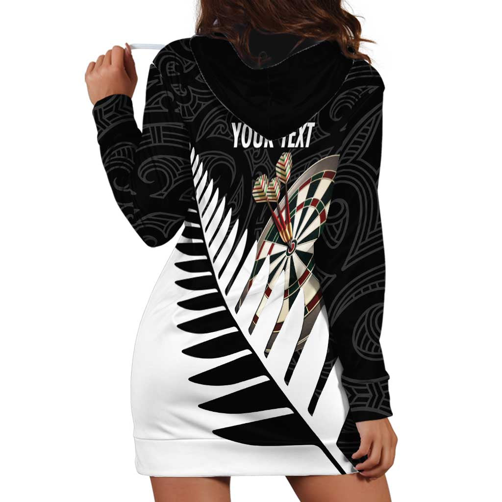 Personalised New Zealand Darts Hoodie Dress Silver Fern Aotearoa Maori Pattern - Aussie Hoodie