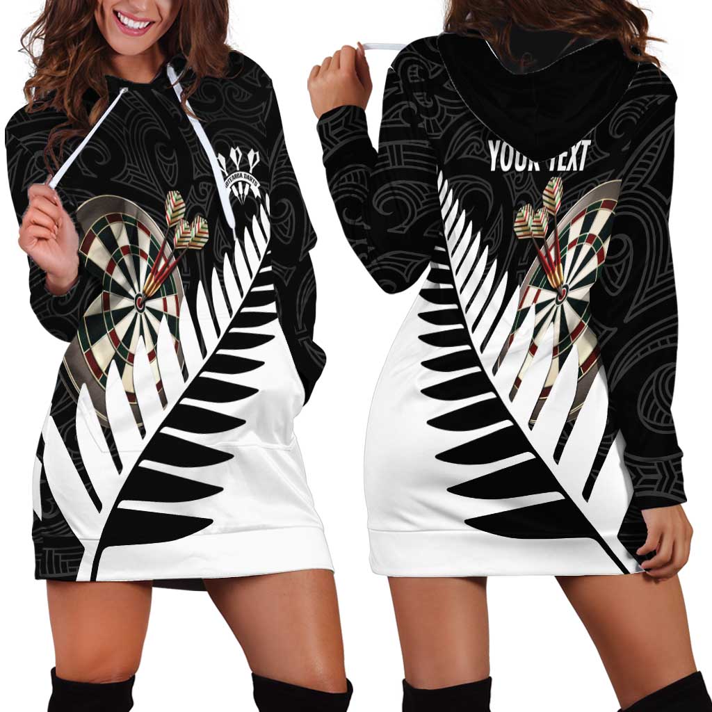 Personalised New Zealand Darts Hoodie Dress Silver Fern Aotearoa Maori Pattern - Aussie Hoodie