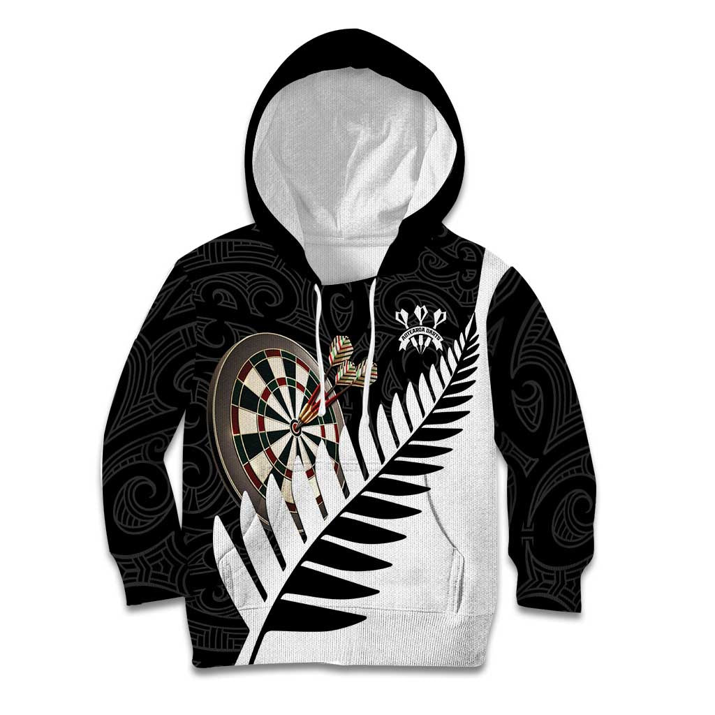 Personalised New Zealand Darts Kid Hoodie Silver Fern Aotearoa Maori Pattern - Aussie Hoodie