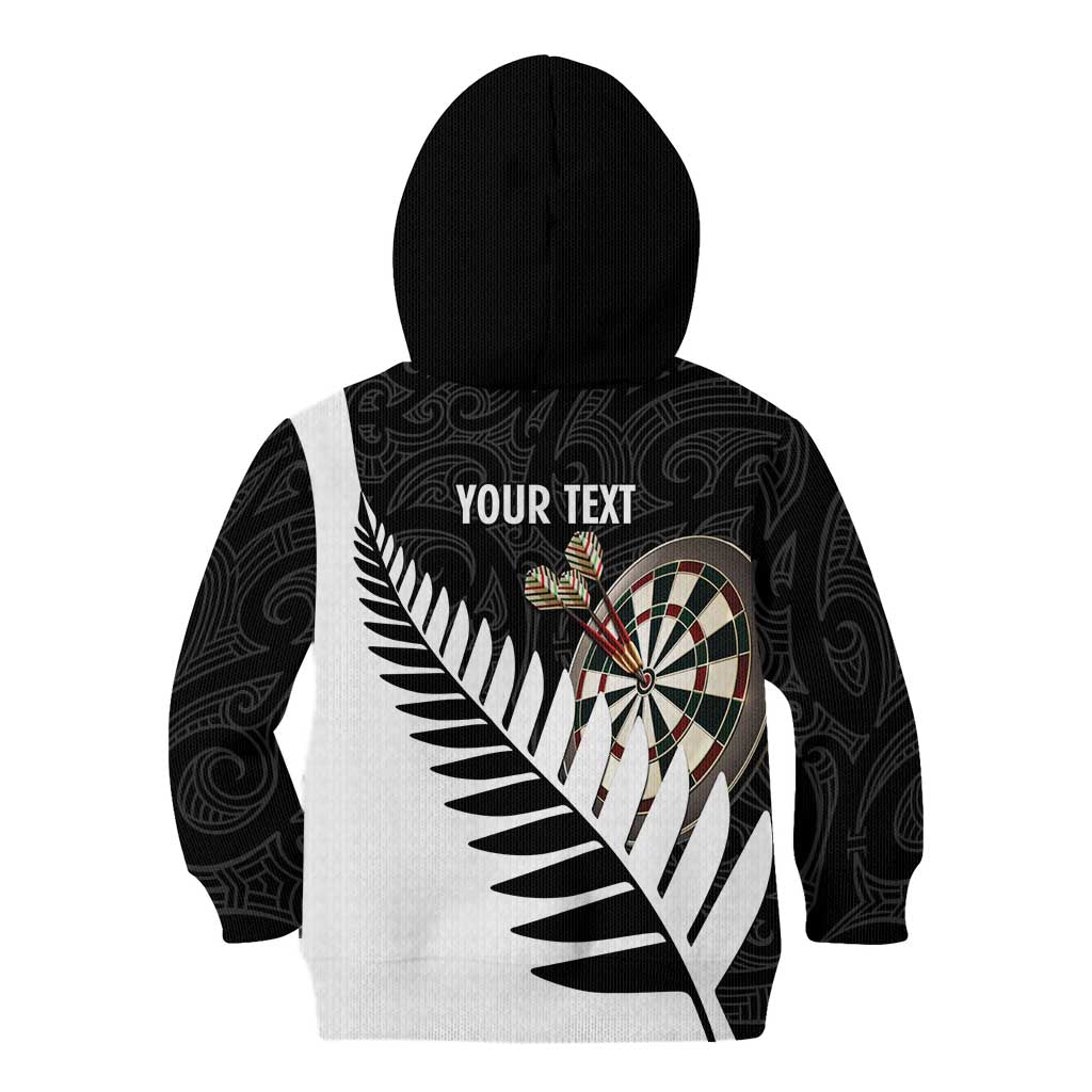 Personalised New Zealand Darts Kid Hoodie Silver Fern Aotearoa Maori Pattern - Aussie Hoodie