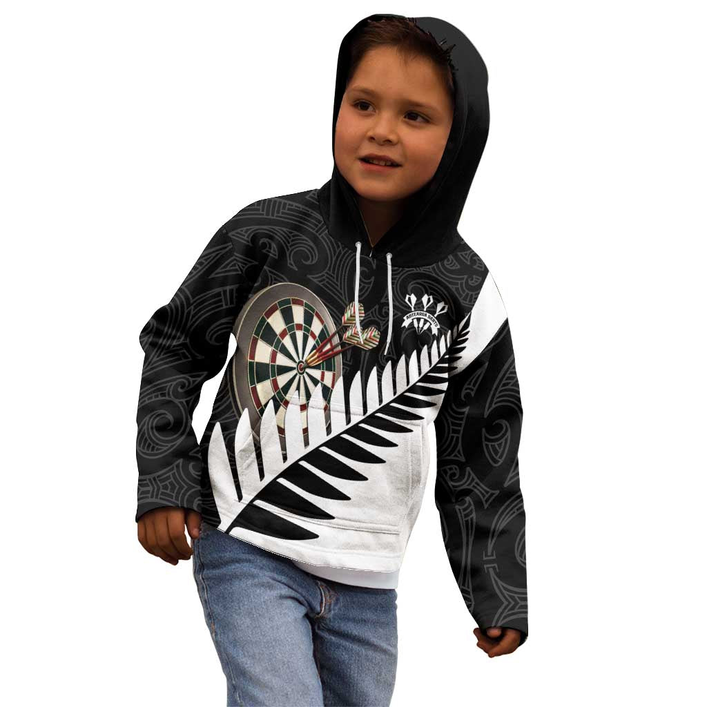 Personalised New Zealand Darts Kid Hoodie Silver Fern Aotearoa Maori Pattern - Aussie Hoodie