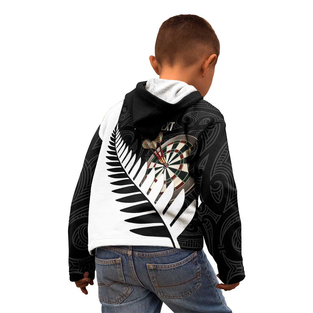 Personalised New Zealand Darts Kid Hoodie Silver Fern Aotearoa Maori Pattern - Aussie Hoodie