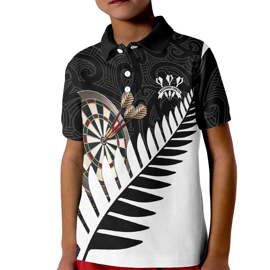 Personalised New Zealand Darts Kid Polo Shirt Silver Fern Aotearoa Maori Pattern - Aussie Hoodie
