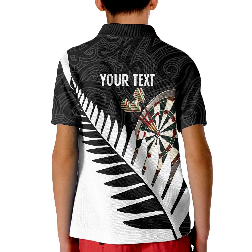 Personalised New Zealand Darts Kid Polo Shirt Silver Fern Aotearoa Maori Pattern - Aussie Hoodie