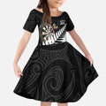 Personalised New Zealand Darts Kid Short Sleeve Dress Silver Fern Aotearoa Maori Pattern - Aussie Hoodie