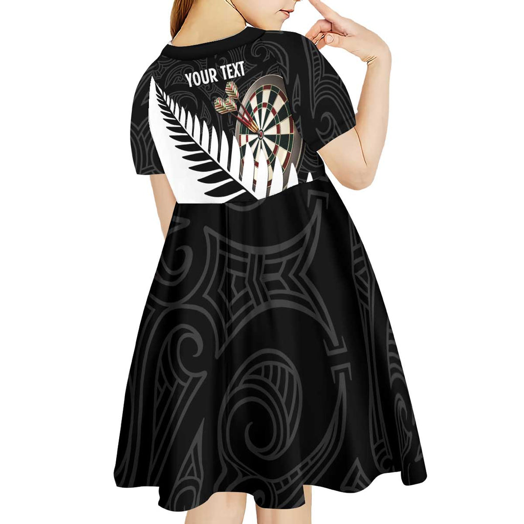 Personalised New Zealand Darts Kid Short Sleeve Dress Silver Fern Aotearoa Maori Pattern - Aussie Hoodie