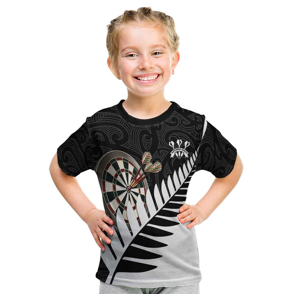 Personalised New Zealand Darts Kid T Shirt Silver Fern Aotearoa Maori Pattern - Aussie Hoodie