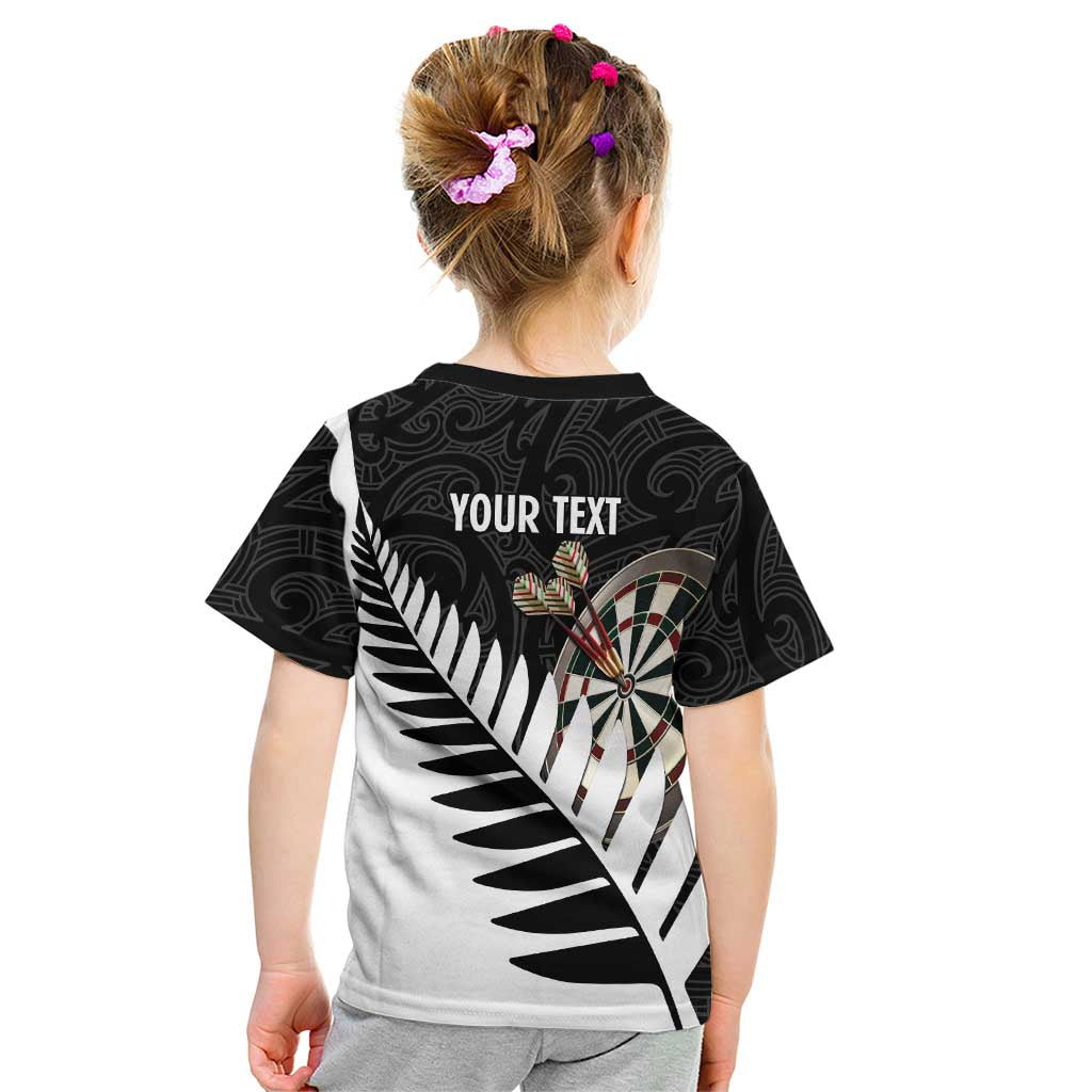 Personalised New Zealand Darts Kid T Shirt Silver Fern Aotearoa Maori Pattern - Aussie Hoodie