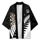 Personalised New Zealand Darts Kimono Silver Fern Aotearoa Maori Pattern - Aussie Hoodie