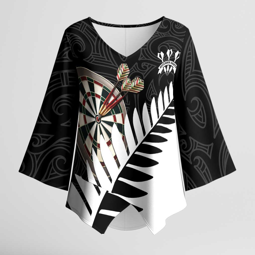 Personalised New Zealand Darts Kimono Sleeve Blouse Silver Fern Aotearoa Maori Pattern - Aussie Hoodie