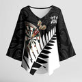Personalised New Zealand Darts Kimono Sleeve Blouse Silver Fern Aotearoa Maori Pattern - Aussie Hoodie