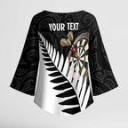 Personalised New Zealand Darts Kimono Sleeve Blouse Silver Fern Aotearoa Maori Pattern - Aussie Hoodie