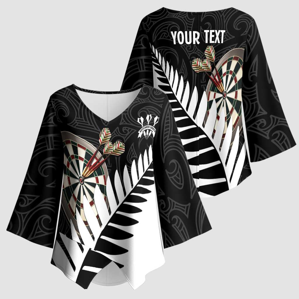 Personalised New Zealand Darts Kimono Sleeve Blouse Silver Fern Aotearoa Maori Pattern - Aussie Hoodie