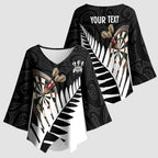 Personalised New Zealand Darts Kimono Sleeve Blouse Silver Fern Aotearoa Maori Pattern - Aussie Hoodie