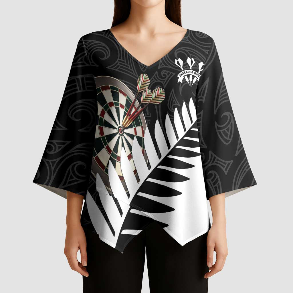 Personalised New Zealand Darts Kimono Sleeve Blouse Silver Fern Aotearoa Maori Pattern - Aussie Hoodie